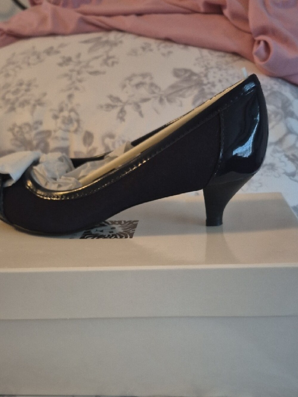 Anne Klein Navy Pointed-Toe Flats with Decorative Buckle - Picture 2 of 4